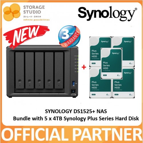 SYNOLOGY 5-Bay Diskstation DS1525+ Bundle with 5 x 4TB Synology Plus Series. Singapore 3 Years Warranty.